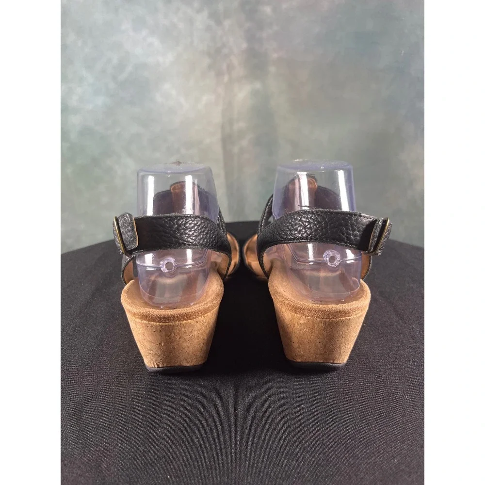 Vionic Kaytie Black Suede Leather Cork Wedge Slingback Sandals‎ Womens 8